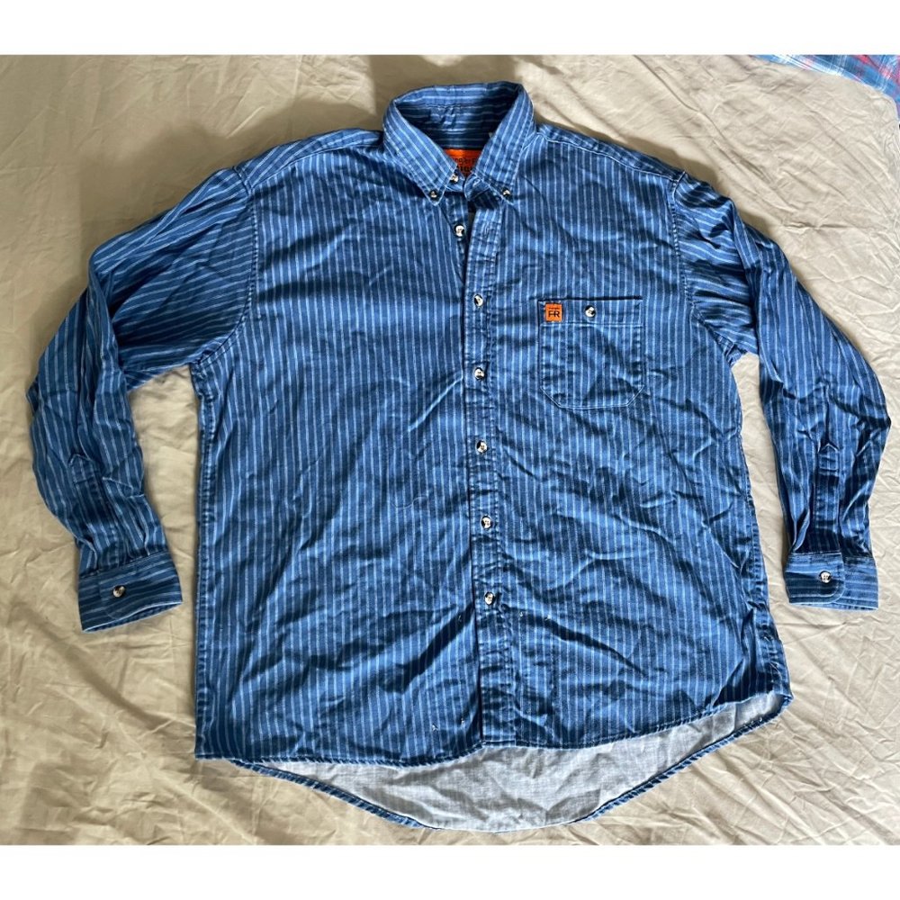 Wrangler Riggs Workwear Shirt XL Blue Button Up Flame Resistant Long Sleeve